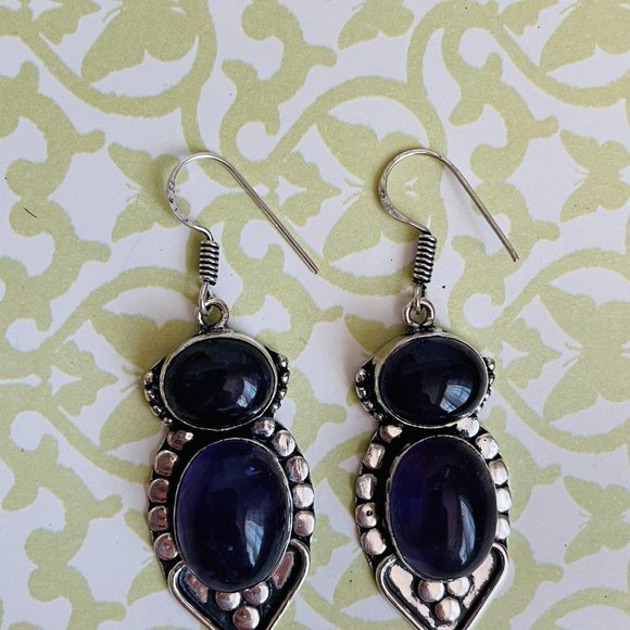 Amethyst Gemstone 925 Sterling Silver Plated Long Drop Dangle Earrings 2 ¼” NEW - Picture 3 of 8